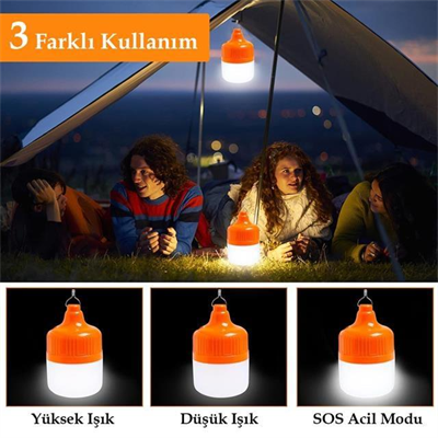 Ledx LN-OR100G 100 Watt TYPE-C Şarjlı Taşınabilir Asma Kancalı Kamp Çadır Lambası 6500K 1200mAh 3 Modlu ABS Malzeme