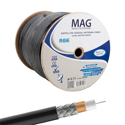 Mag RG6-U6 Cu-Cu Bakır Yeşil Anten Kablo 300 Mt
