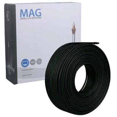 Mag Rg6/U6 Bakır Cu/Cu 80 Tel Siyah Anten Kablosu (100 Metre)
