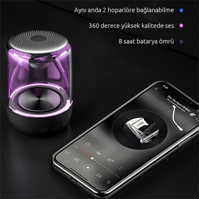 MagicVoice MV-24696 600 Mah Taşınabilir RGB Mikrofonlu Aux-TF-Bluetooth 3 Watt Hoparlör (Beyaz)