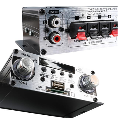 MagicVoice YW-191L 12 Volt 100 Watt Motosiklet Bluetooth Amfi USB/SD 2 Kanal Pazarcı - Anfi (125X95X40mm)