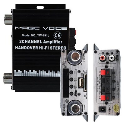 MagicVoice YW-191L 12 Volt 100 Watt Motosiklet Bluetooth Amfi USB/SD 2 Kanal Pazarcı - Anfi (125X95X40mm)