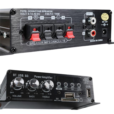 MagicVoice YW-406L 12 Volt 100 Watt Motosiklet Bluetooth Amfi USB/SD 2 Kanal Pazarcı - Anfi (154X80X42Mm)