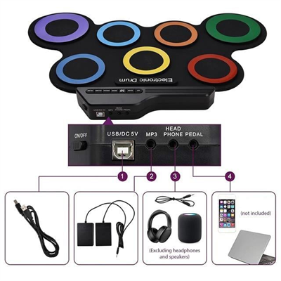 Magicvoice G3002R 7 Ped Gökkuşağı Renkli Elektronik Roll Up Davul Kiti