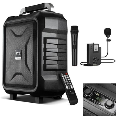 Magicvoice MV-2015 USB-SD-BT 1 El + 1 Yaka Mikrofonlu 300W Taşınabilir Şarjlı Hoparlör Anfi