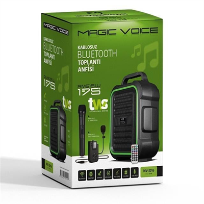 Magicvoice MV-2016 USB-SD-BT 1 El + 1 Yaka Mikrofonlu 175W Taşınabilir Şarjlı Hoparlör Anfi