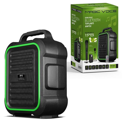 Magicvoice MV-2016 USB-SD-BT 1 El + 1 Yaka Mikrofonlu 175W Taşınabilir Şarjlı Hoparlör Anfi
