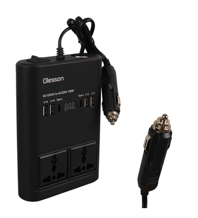 Olesson 1662 DC 12-24V 150W Oto Araç Power İnverter Ek Çakmak Girişi - 2x TYPE-C - 4x USB - 2x 220V Üniversal Priz