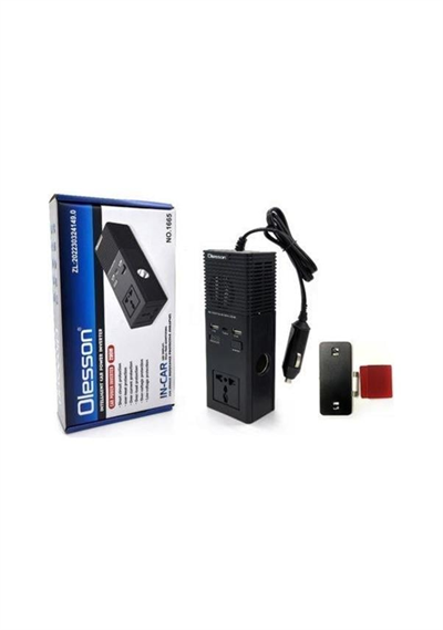 Olesson 1665 DC 12-24V 200W Oto Araç Power İnverter Ek Çakmak Girişi - TYPE-C - Çift USB - 220V Üniversal Priz