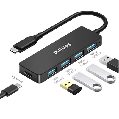 Philips SWR1603G/93 Siyah 20 Cm Kablolu Type-C To 4xUSB 3.0 Çoklayıcı