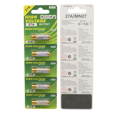 PowerMaster MN27A 12 Volt 27A İnce Alarm Pili Alkaline Batarya (5LI Paket)