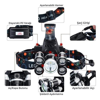 PowerMaster MX-501 5 Power Ledli Su Geçirmez 18650 Şarj Edilebilir Kafa Feneri