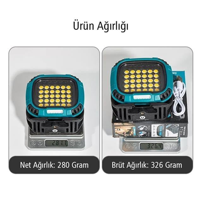 PowerMaster MX-W893 4000K - 7000K - Kırmızı 30 COB Ledli 30 Watt Çok Fonksiyonlu Çalışma Lambası (PowerBank)