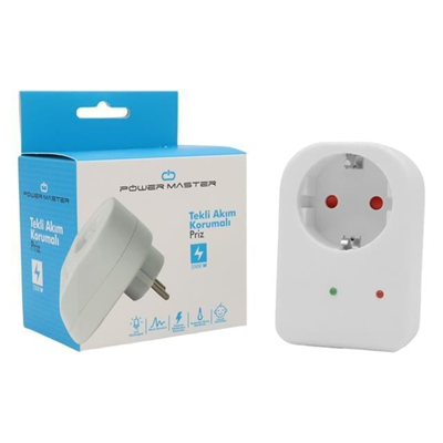 PowerMaster PM-18521 Durum Ledli Akım Korumalı Tekli Priz 16 Amper - 3500 Watt Tekli Beyaz