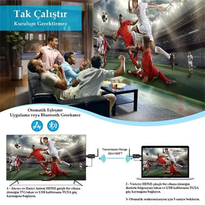 PowerMaster PM-19864 5.8G Kablosuz HDMI Görüntü Aktarıcı 50 Metre Wireless Uzatıcı
