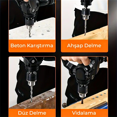 PowerMaster PM-26256 Mandrenli 90 Derece Açılı Universal Matkap Başlık Seti Adaptörü