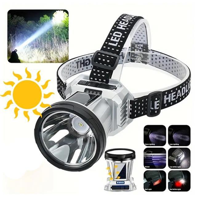 PowerMaster PM-26721 Solar Panelli Ledli Kafa Lambası Feneri 1600mAh 6 Modlu Sensörlü