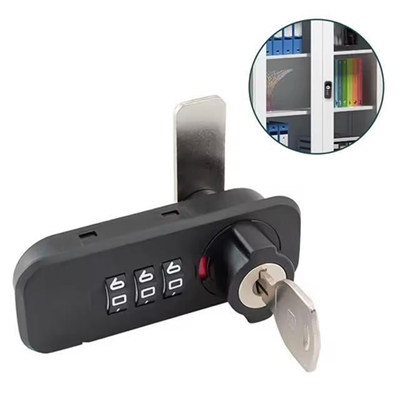 PowerMaster PM-26725 3 Haneli Şifreli Ve Anahtarlı Mekanik Siyah Çekmece Dolap Kilidi (Sol)