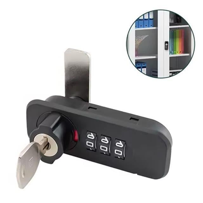 PowerMaster PM-26726 3 Haneli Şifreli Ve Anahtarlı Mekanik Siyah Çekmece Dolap Kilidi (Sağ)