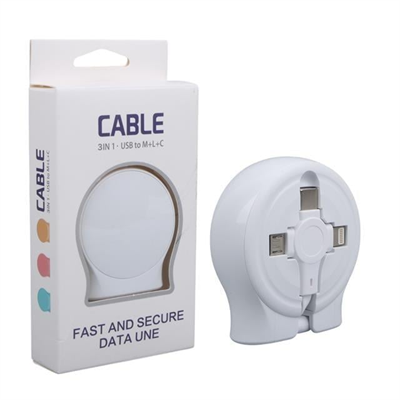PowerMaster PM-27143 1 Metre Makaralı 3In1 Şarj Kablosu (Lightning - TYPE-C - Micro USB)