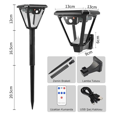 Powermaster HS-V83 Solar Panelli 3 Modlu Kumandalı Hareket Sensörlü 100 SMD Ledli Şarjlı Duvar ve Bahçe Lambası