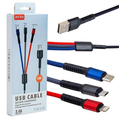 Powermaster JKX-44 Usb To Micro Usb Type-C Lightning 3lü 2.4 Amper Şarj Kablosu