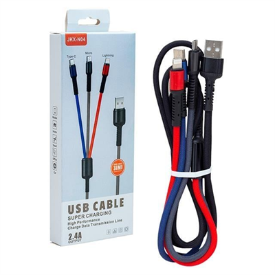 Powermaster JKX-44 Usb To Micro Usb Type-C Lightning 3lü 2.4 Amper Şarj Kablosu