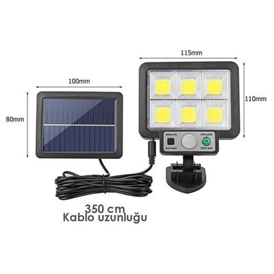 Powermaster JX-F72 Solar Panelli Hareket Sensörlü Üç Modlu Duvar Lambası