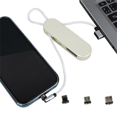 Powermaster PM-25905 Beyaz 3in1 (Type C- Lightning-Micro Usb) Manyetik Uç Taşınabilir Şarj Kablosu