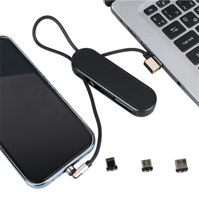 Powermaster PM-25906 Siyah 3in1  (Type C- Lightning- Micro Usb) Manyetik Uç Taşınabilir Şarj Kablosu