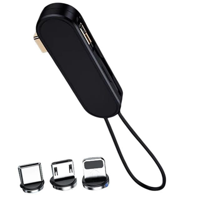 Powermaster PM-25906 Siyah 3in1  (Type C- Lightning- Micro Usb) Manyetik Uç Taşınabilir Şarj Kablosu
