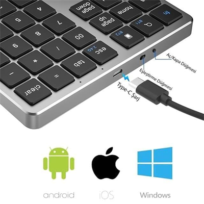 Powermaster PM-26595 Mini Gri Bluetooth 5.2 Kablosuz 35 Tuş Klavye Genişletme Sayı Bloğu