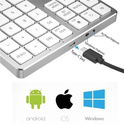 Powermaster PM-26596 Mini Gümüş Bluetooth 5.2 Kablosuz 35 Tuş Klavye Genişletme Sayı Bloğu