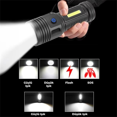 Powermaster PM-26722 Plastik 4+2 Modlu Şarjlı 12 Ledli El Feneri
