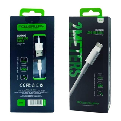 Powerway BX08 iPhone 2100 mA Hızlı 2 Metre Şarj Data Kablosu