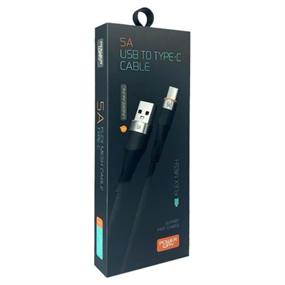 Powerway HC05 Örgülü 5 Amper USB TO Type- C 1 Metre Şarj Data Kablosu