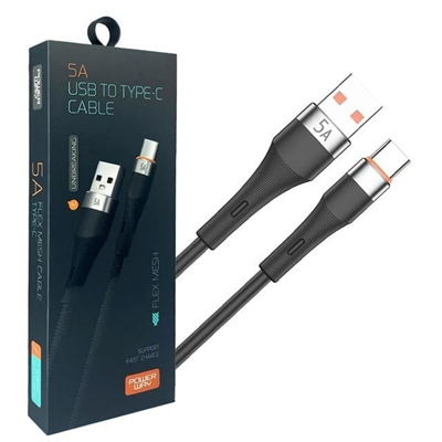 Powerway HC05 Örgülü 5 Amper USB TO Type- C 1 Metre Şarj Data Kablosu