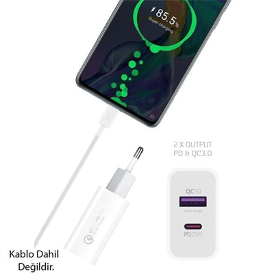 Powerway HW25 Usb 3.0 / Type-C 25W 3.0 A Hızlı Şarj Aleti Başlığı PD25W