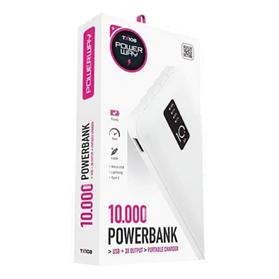 Powerway TX108 Dijital Göstergeli 4 Çıkışlı 10000 Mah Powerbank Siyah