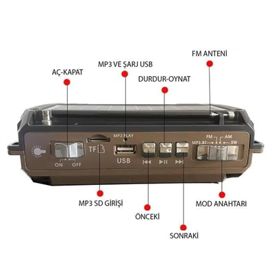 Puxing PX-777 Portatif Analog Radyo FM-USB-SD-AUX-Bluetooth Lityum Pilli Solar Güneş Panelli