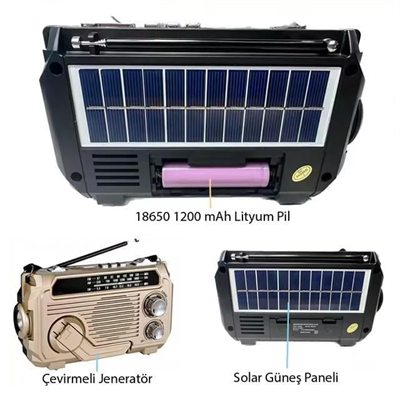 Puxing PX-777 Portatif Analog Radyo FM-USB-SD-AUX-Bluetooth Lityum Pilli Solar Güneş Panelli