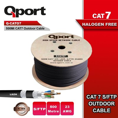 Qport Q-CAT07 S/FTP CAT7 23AWG 500mt LSOH Siyah Full Bakır Kablo
