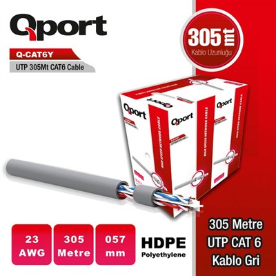 Qport Q-CAT6Y 305M UTP 23Awg PE Network Ağ Kablosu Gri