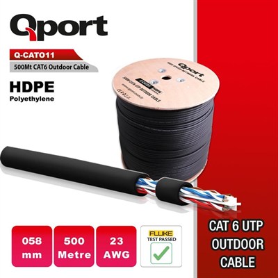 Qport Q-CATO11 CAT6 UTP 500m Outdoor Siyah Network Kablosu