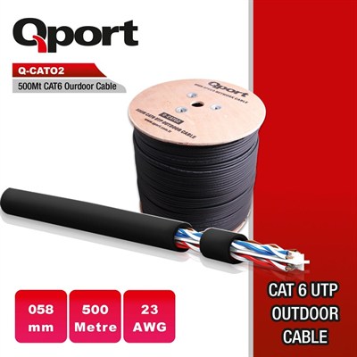 Qport Q-CATO2 CAT6 UTP 500m Outdoor Siyah Network Kablosu