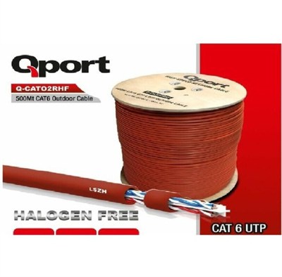 Qport Q-CATO2RHF Makaralı 23AWG CAT6 500M UTP LSZH(Yanmaz) Outdoor Turuncu Kablo
