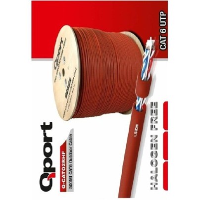 Qport Q-CATO2RHF Makaralı 23AWG CAT6 500M UTP LSZH(Yanmaz) Outdoor Turuncu Kablo