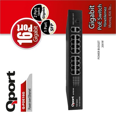 Qport Q-POE16G 16 Port 10/100/1000 2 Port 10/100/1000 Uplink 1 Port SFP POE Switch