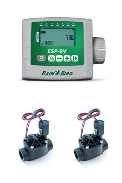 Rain Bird ESP‑9V Pilli Kontrol Ünitesi ve Solenoid Vana Seti – 2 İstasyon / 2 Vana