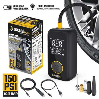 ŞARJLI HAVA KOMPRESÖRÜ DİJİTAL 12V 6.0 Ah (150 PSI)
